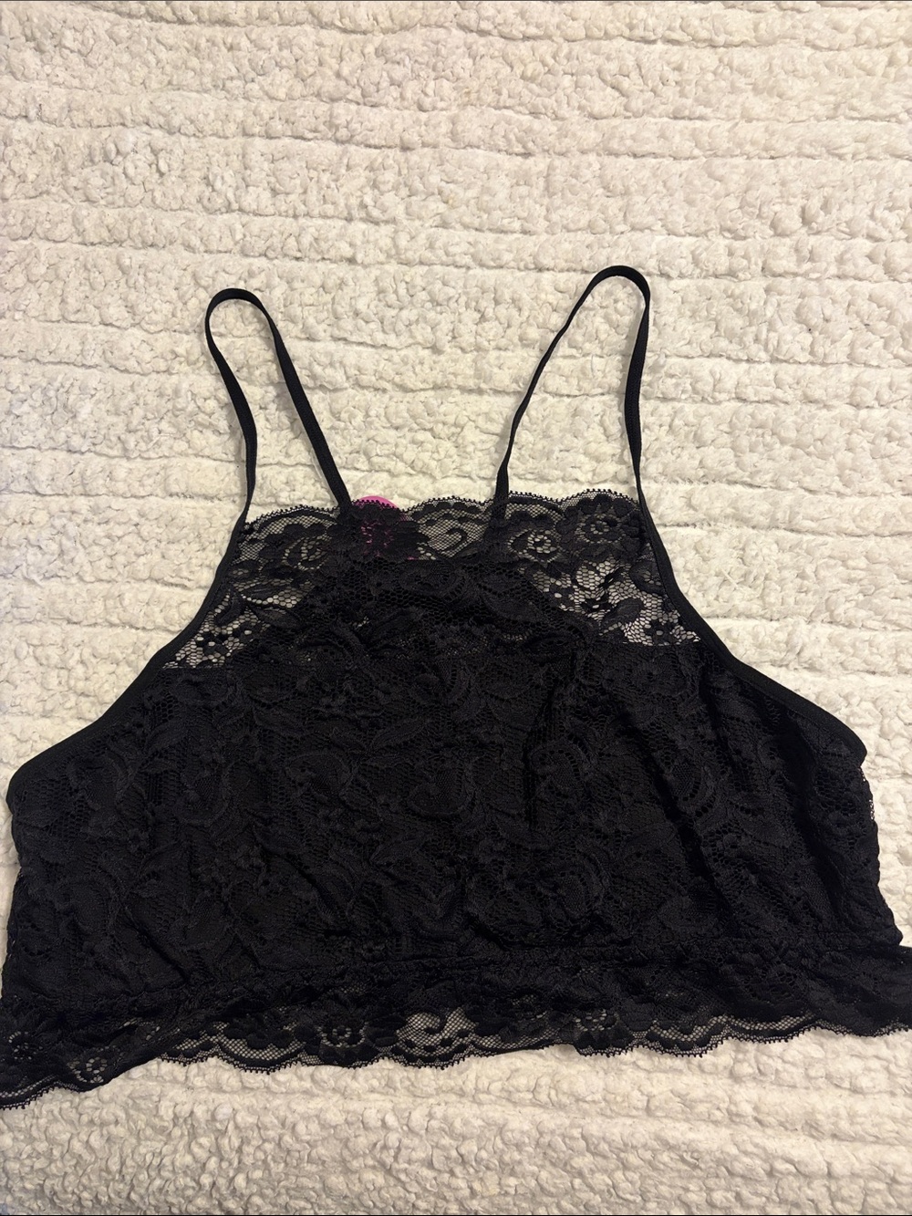 Women's Black Lace Cropped Bralette Tank - Delicate Floral Overlay